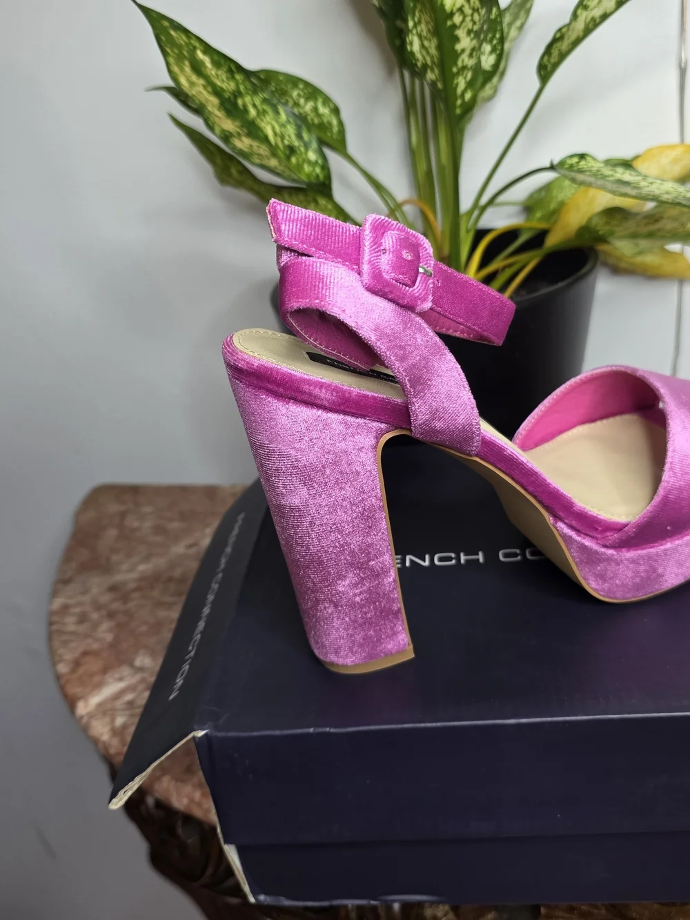 French Connection Pink Velvet Platform Sandal